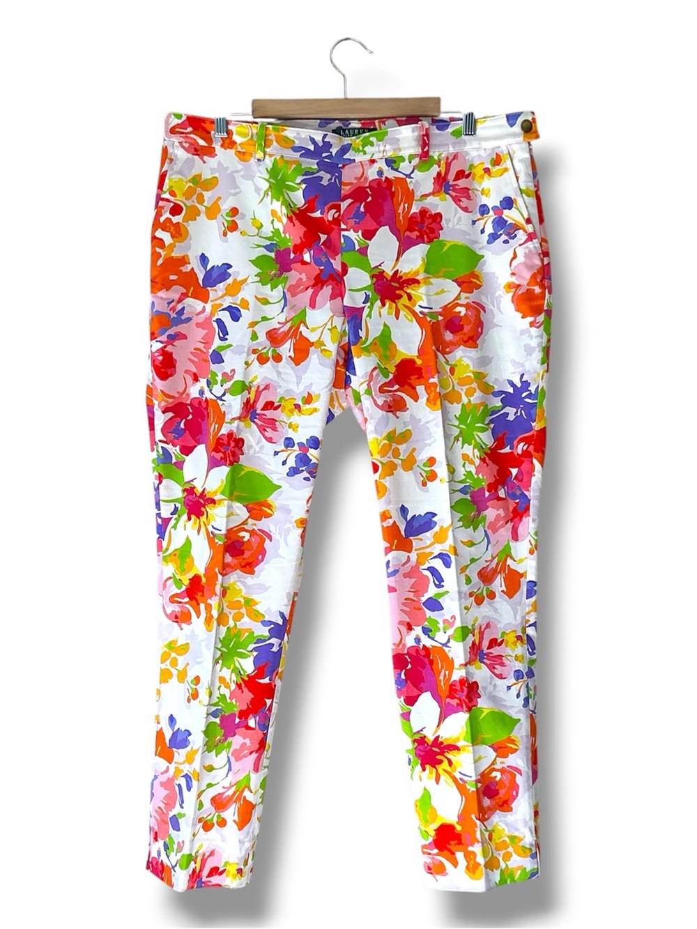 Lauren Ralph Lauren Watercolour Floral Straight Leg Cotton Chino Pants Size 13